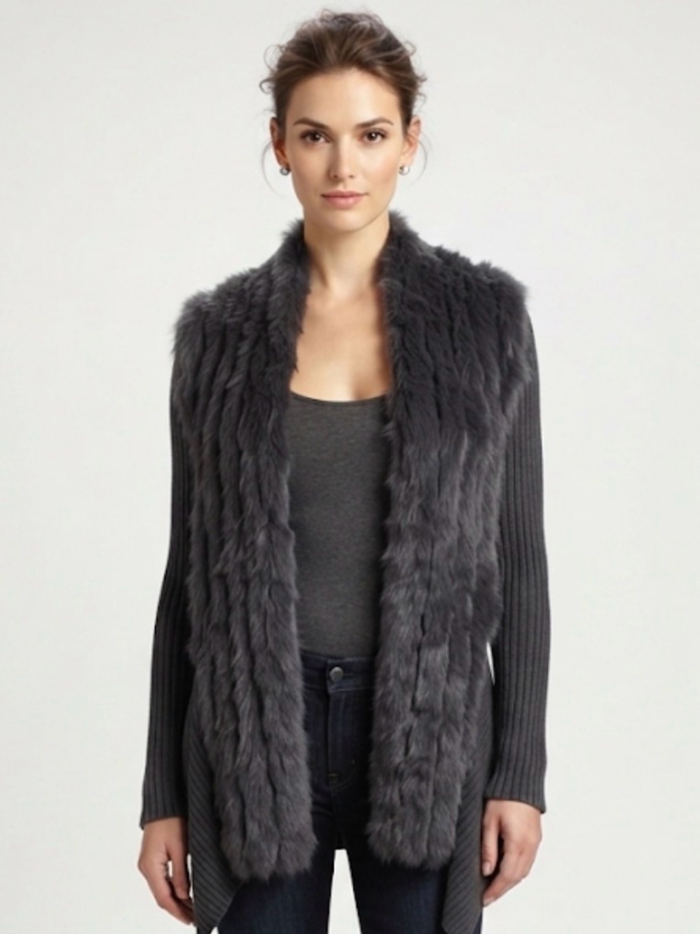 Metric Knits Fur Collection Real Dyed Rabbit Fur Knit Cardigan Jacket Medium